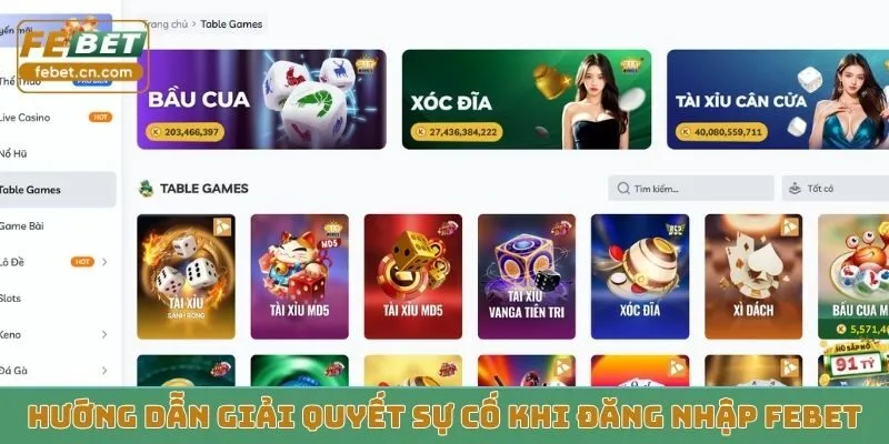 Hướng dẫn giải quyết sự cố khi đăng nhập FEBET