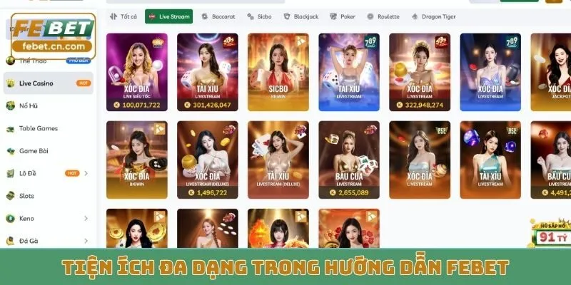 Tiện ích đa dạng trong hướng dẫn FEBET
